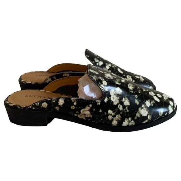 LUCKY BRAND Womens' Black Floral Cristley Leather Slip-On Mules Size 5.5 - Picture 3 of 7
